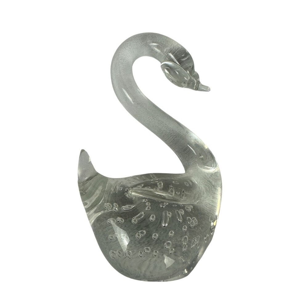 Handmade Clear Glass Swan Paperweight With Bubble Design Decorative Gift Item
